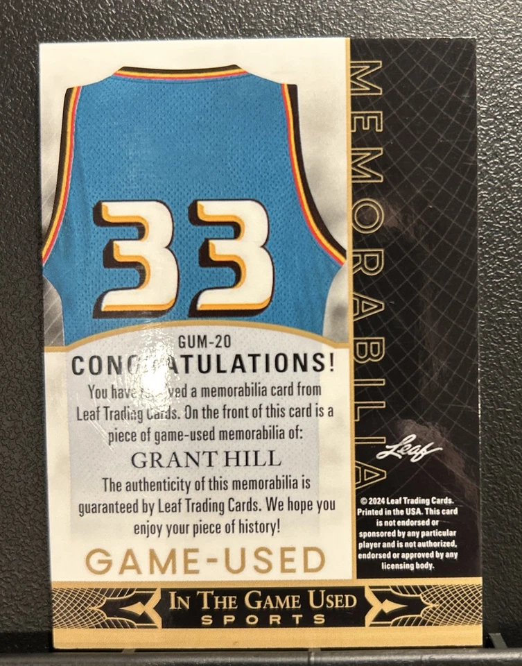 Camiseta deportiva Grant Hill 2024 Leaf In The Game usada reliquia azul platino holograma/3 Foto 2 de 3