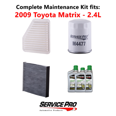 2009 Toyota Matrix 2.4L Complete Oil, Air & Cabin Filter Kit (0W
