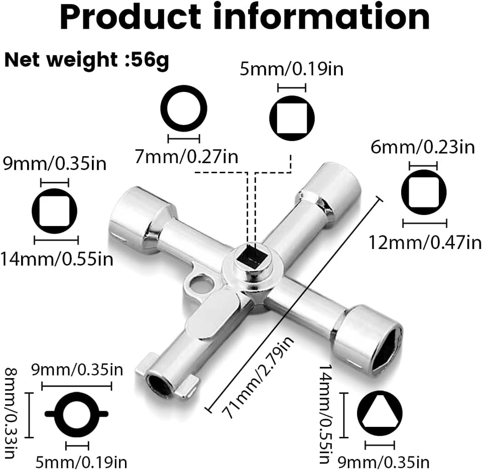 Set Da 2 Pezzi Chiave Triangolare, 4 Vie Chiave Contatore Gas, Chiave Multifunzi - Immagine 2 di 4