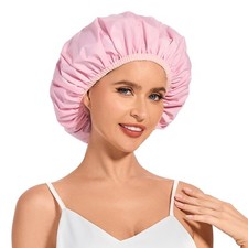 Shower Cap for Women Waterproof Reusable, Large One Size, A01-Pink