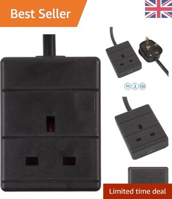 1m schwarzes Einzelsteckdose Verlängerungskabel mit 13A Typ G Stecker - sichere Stromquelle
