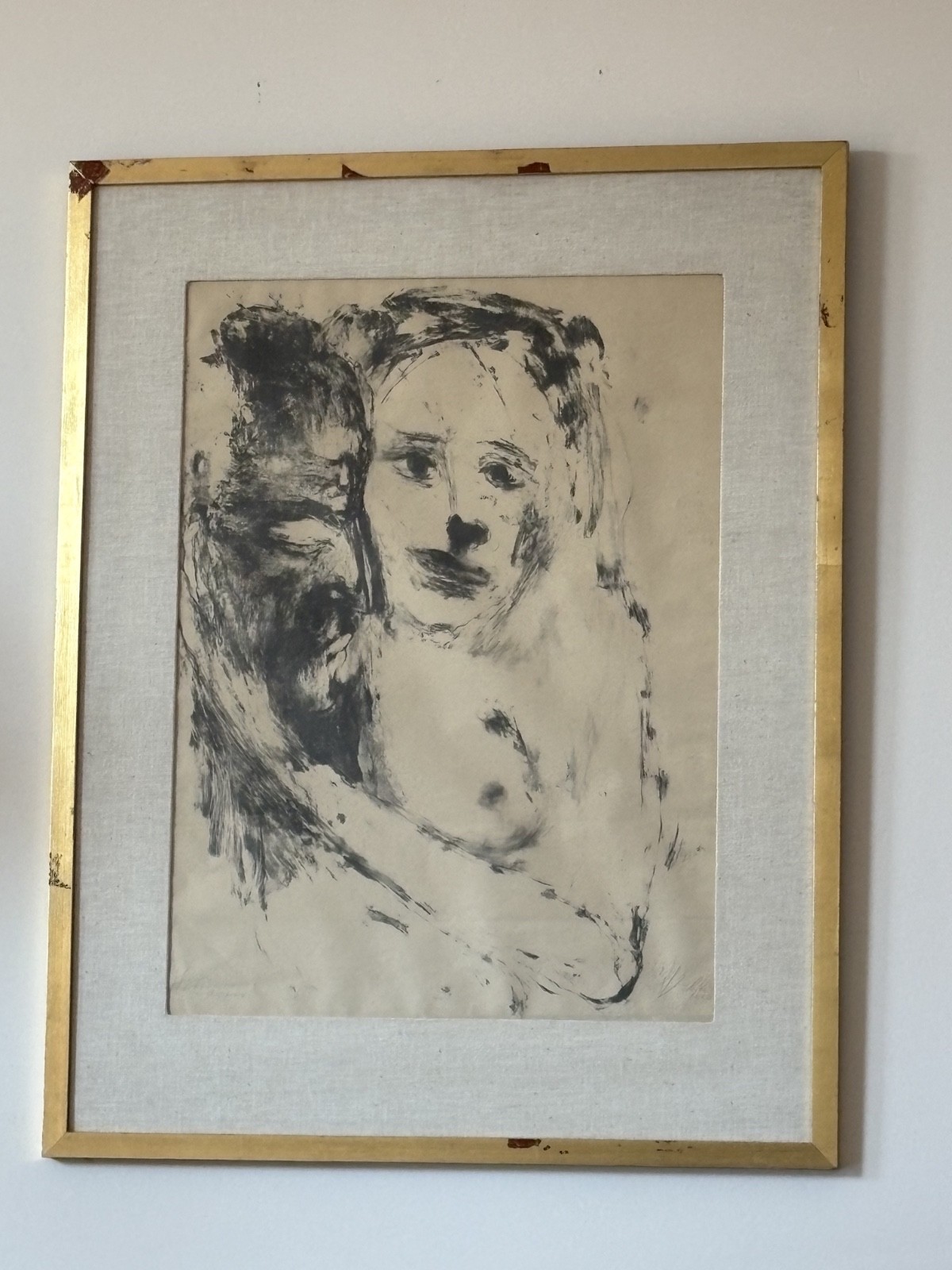 Leon Golub The Caress 1950 Signed Lithograph Framed Work on Paper