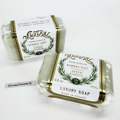 2x Mistral GREEN BAMBOO Pure Vegetable Soap Bar 8.8oz France French Organic Lot