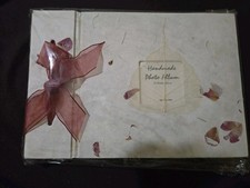 Handmade Mini Photo Album. 20 Blank Leaves. Floral Garden Cotton Pulp White Pink