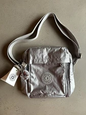 KIPLING  Salpino Crossbody Bag Live Light Monkey Silver Metallic NEW! $105