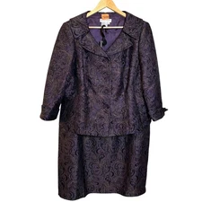 Maggy London Woman 16 Purple Paisley Jacquard Skirt Suit Set Metallic Evening