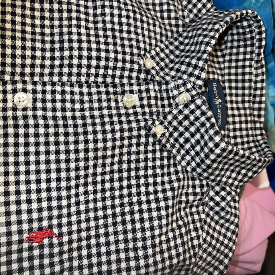 Polo Ralph Lauren Grande 14-16 Negro Guinga Abotonada Manga Larga De Colección Foto 4 de 4
