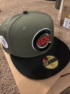 Chicago Cubs Hat New Era 59Fifty Olive Green/Black Harry Caray Patch Size 7-1/2
