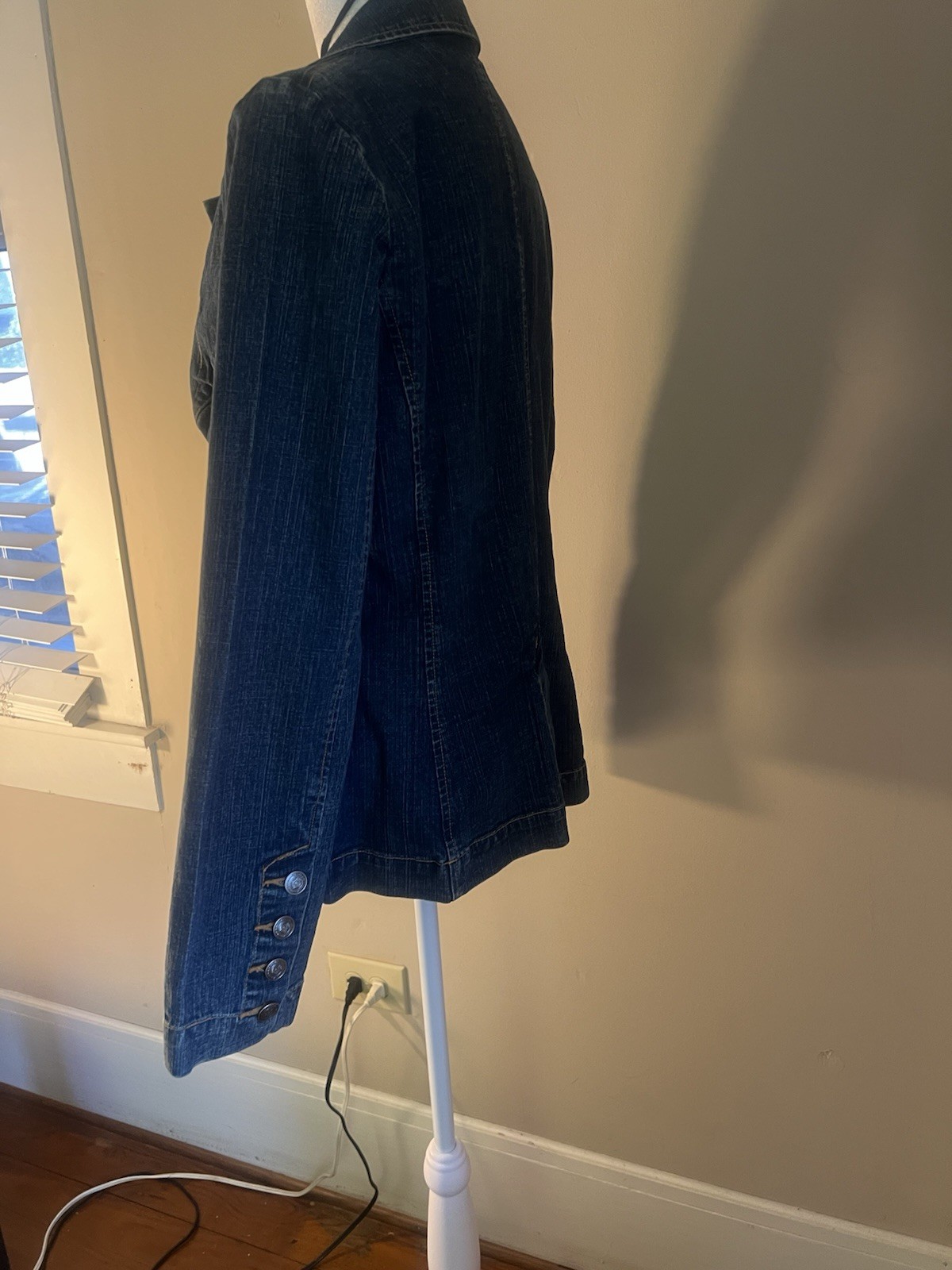 Blue Button Front Collared Mid-Length Jean Jacket… - image 3