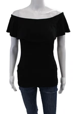 Susana Monaco Womens Off Shoulder Layered Short Sleeve Blouse Top Black Size XS