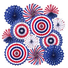 4th of July Patriotic Decorations Hanging Paper Fans Red White Blue American