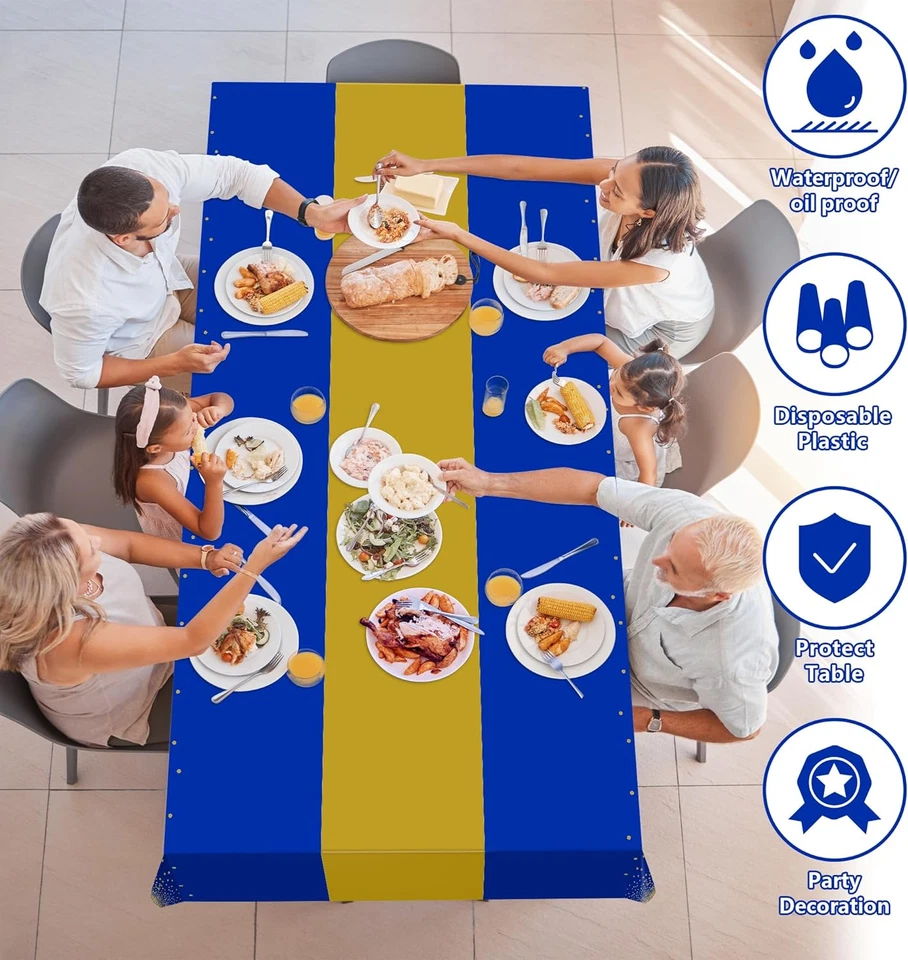 OHOME 4 Pack Disposable Plastic Table Cloths for Parties,Royal Blue and Gold Rec - Image 4 of 4