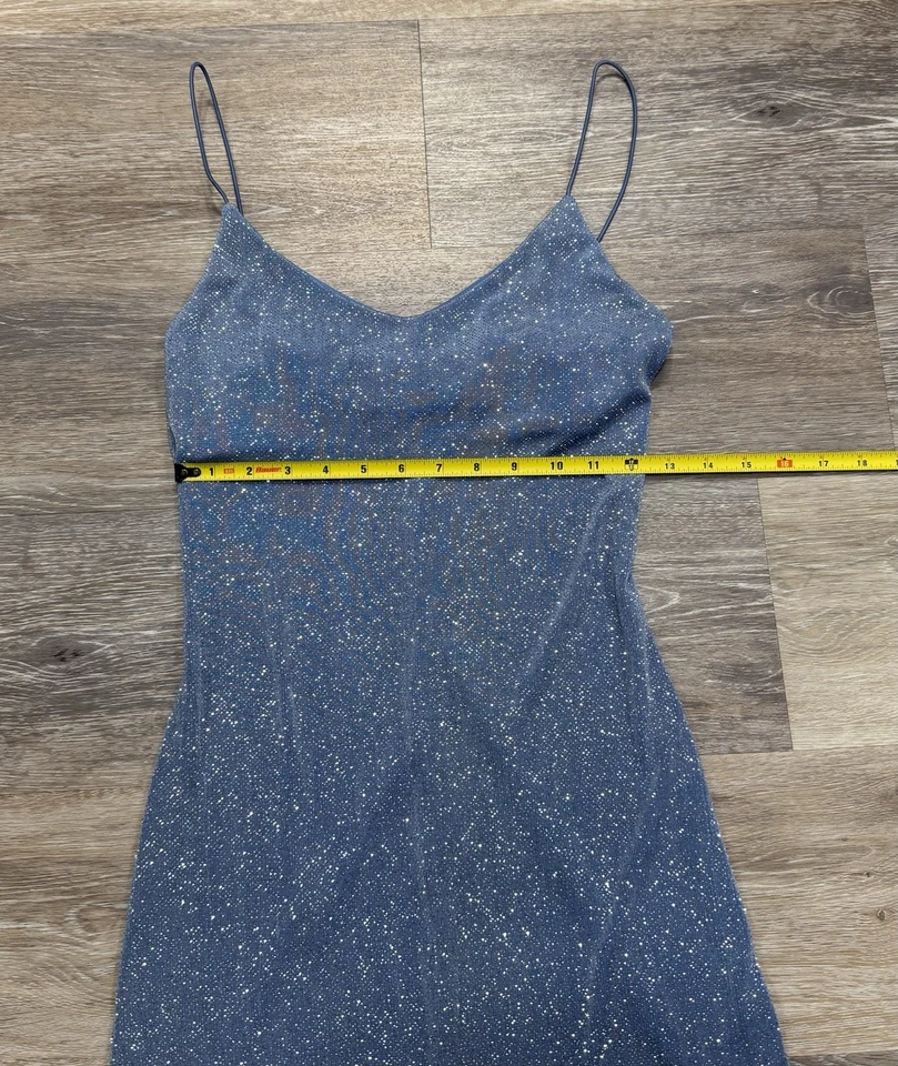 Vtg Y2K City Triangles Glitter Prom Dress Strappy Sz M Going Out High Low Fairy - Image 4 of 4