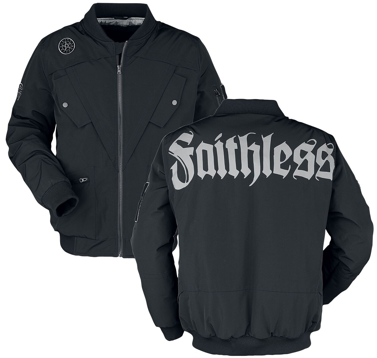 Готическая композиция от EMP Herren schwarze bergangsjacke mit Faithless-Schriftzug 14890₽