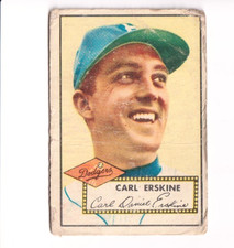 1952 Topps Baseball Card #250 Carl Erskine Dodger Great   Nice!  see scan