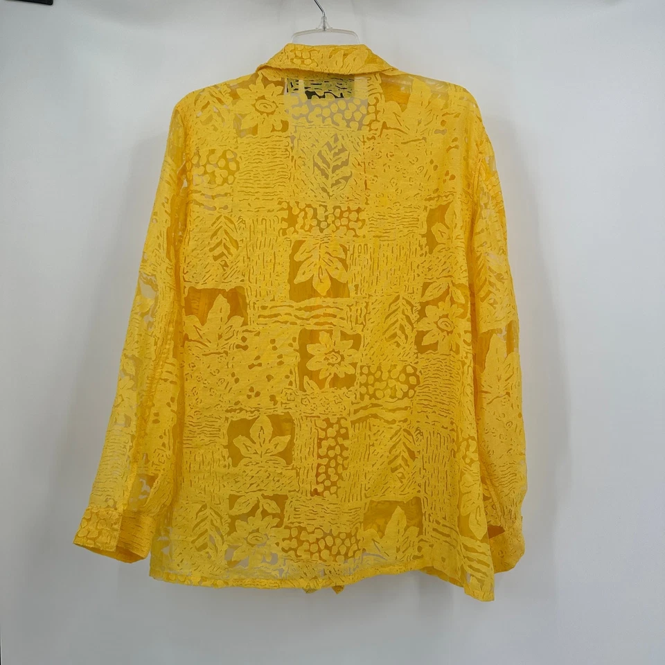Blusa estilo resort Susan Graver para mujer talla 1X amarilla pura floral Burnout Foto 2 de 4