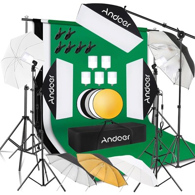 Andoer Professional Softbox Photography Studio Lighting Kit with 3 Color Back...