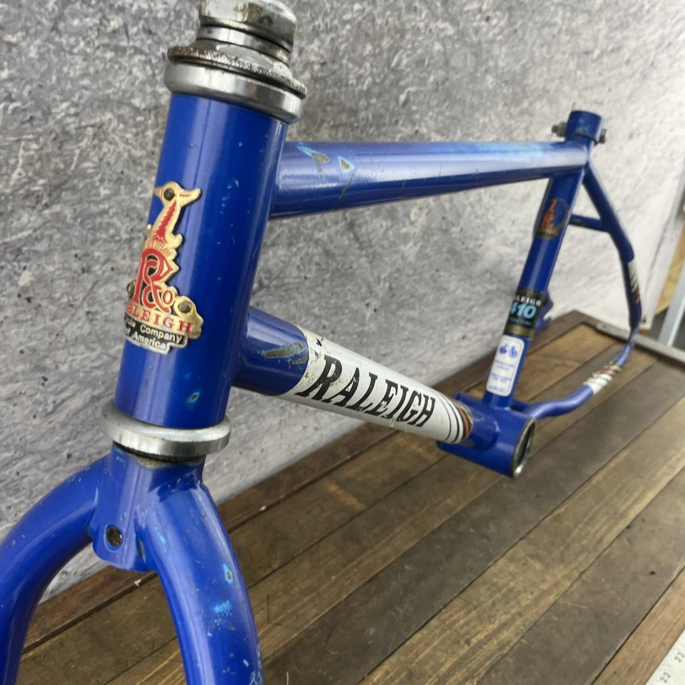 Juego de cuadro de bicicleta BMX Raleigh de colección horquilla 410 acero azul vieja escuela años 80 20 pulgadas Foto 2 de 4