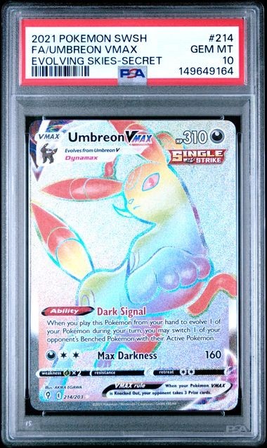 PSA 10 UMBREON VMAX 214 EVOLVING SKIES SECRET RAINBOW SWORD & SHIELD POKEMON