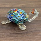 Vintage Murano Style Millefiori Art Glass Turtle Figurine Gold Aventurine 3.5 in