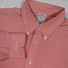Brooks Brothers Dress Shirt Mens Large Red Gingham Regent Slim Non Iron Supima
