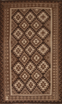Reversible Flat-weave Vegetable Dye Kilim Area Rug Wool Brown Nomadic Carpet 5x8