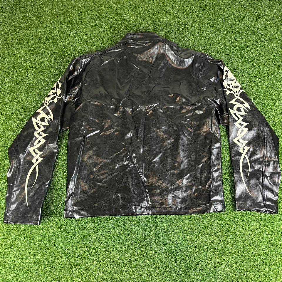 Vtg BC Ethic Black Faux Leather Skull Graphic Jacket Men’s Small Moto Punk Style - Image 2 of 4