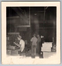 Vtg B&W Snapshot Woman Working At Machine IN Capco Factory Warehouse Boxes 1951