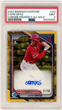 2024 Bowman Capri Ortiz Cromo Auto Oro Rifrattore /50 1° Zaffiro Angeli PSA 9