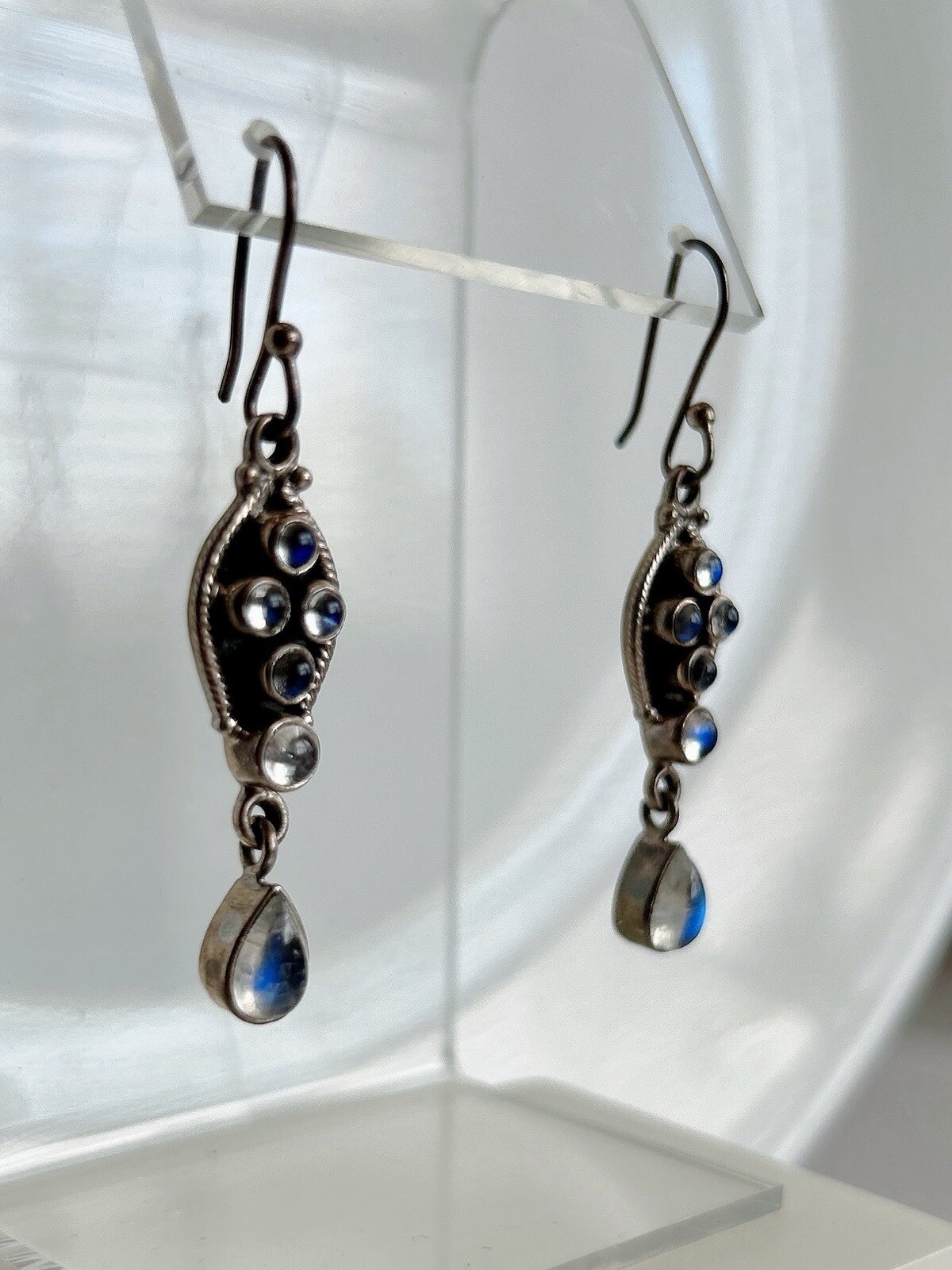 Sterling Silver Moonstone Dangle Drop Earrings - image 4