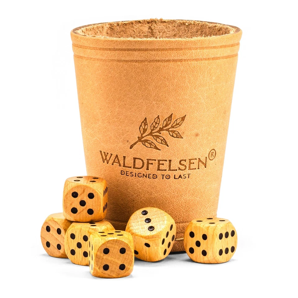 Würfelbecher Knobelbecher mit 6 Würfeln Augenwürfel Echtleder Knobelset Becher - Bild 1 von 1