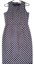 Banana Republic CARRIE SZ8 Sleeveless Dress Navy Blue+Gray Hexagon Sheath Lined