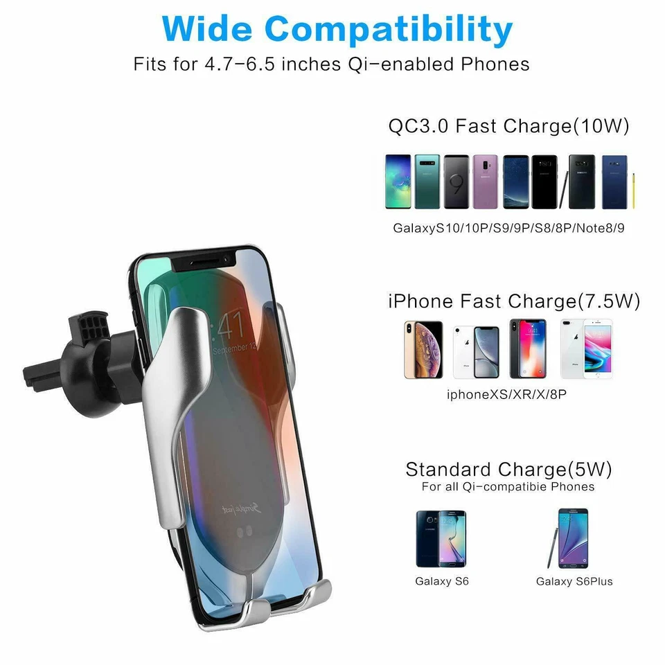Wireless Charger Automatic Fast Car Phone Holder Fast Charging 10w Mount 360° - Image 4 of 4