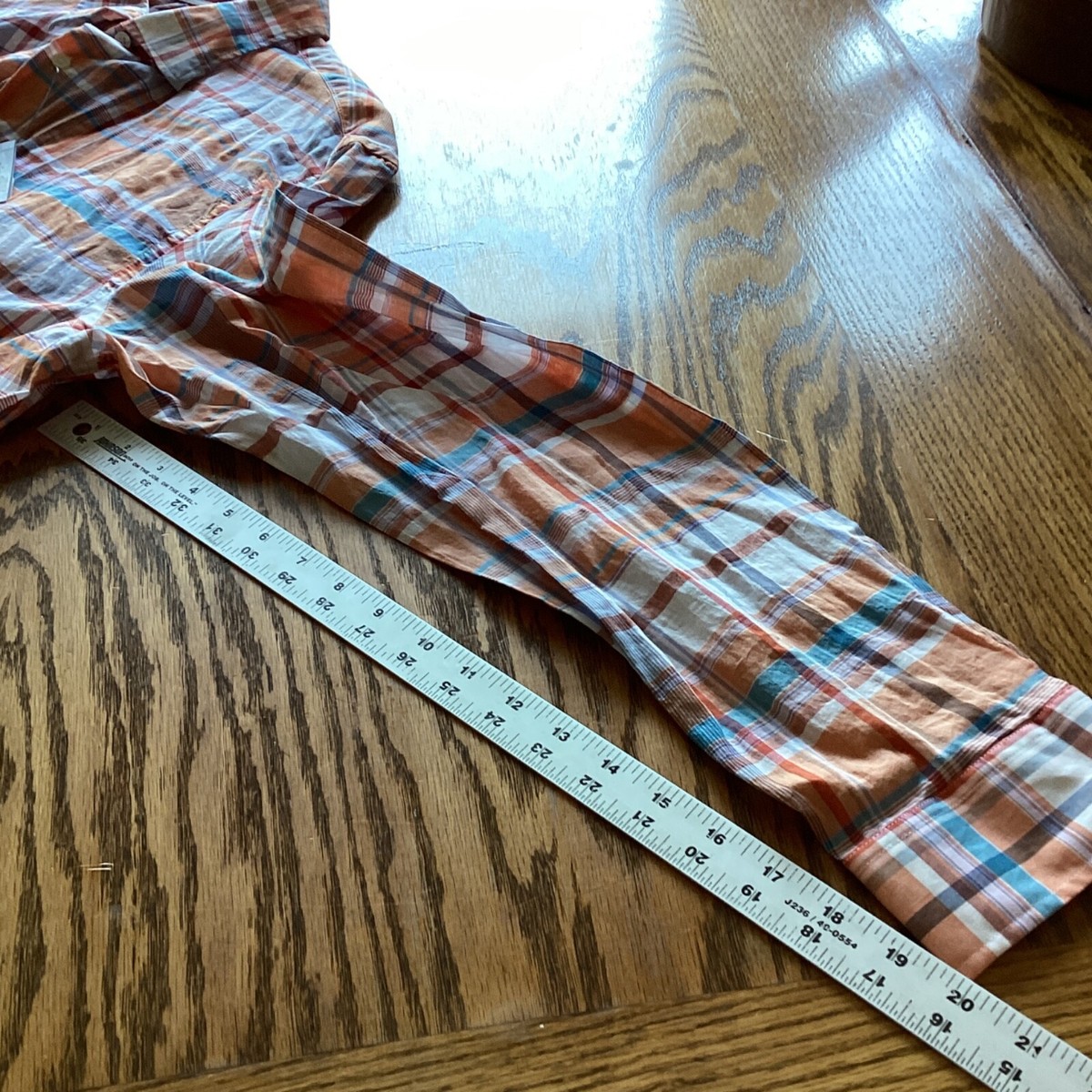 Chemise Homme à Carreaux Hickey Freeman – Taille XL – Orange Brûlé, Blanc, Marron Clair – Manches Longues – Coton
