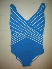 GOTTEX Azure Blue  White Embrace 1 Pc V Neck Surplice Style Swimsuit Sz 16 NWT