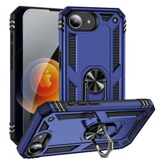 For iPhone 16e 16 Pro Max Shockproof Armor Ring Stand Case with Screen Protector