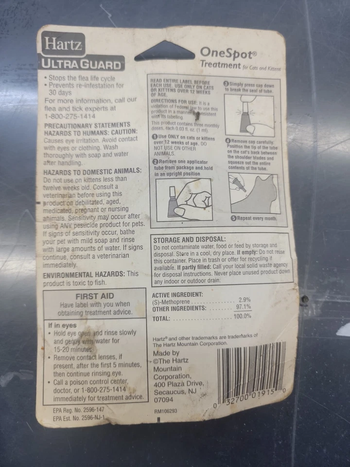 Hartz Ultra Guard (3 tubos) Control de pulgas y larvas de un punto para gatos y gatitos Foto 2 de 2