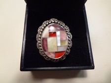 436 VINTAGE MULTI STONE STERLING SILVER RING-925-SIZE 7- 1/4 -BEAUTIFUL