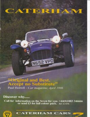 Rare 1996 Caterham Sports Car (Lotus 7 Seven) Print-Ad