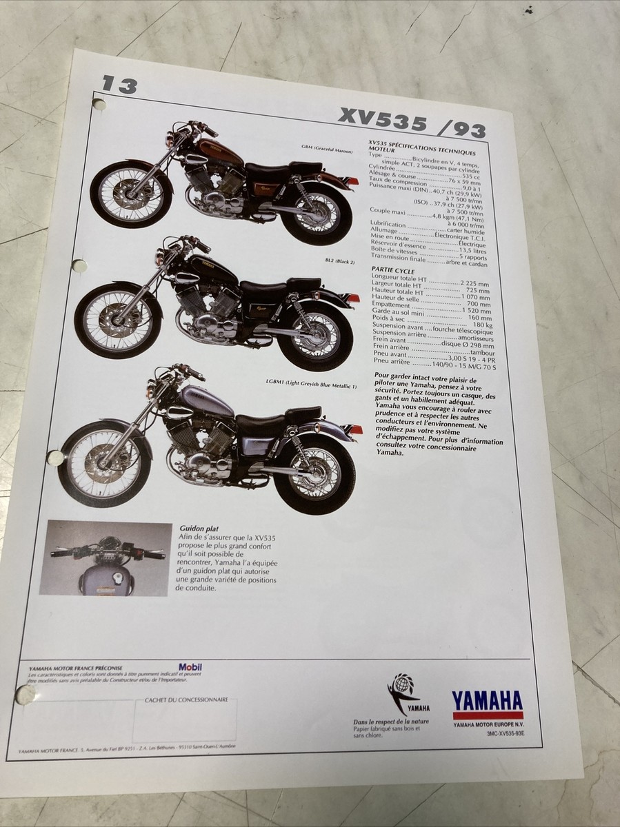 Yamaha XV535 1993 XV535 XV535S XV250 1994 Identification Sheet Color Range  | eBay