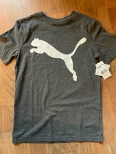 NEW Kids Youth PUMA Large T Shirt Short Sleeve Logo Grey White Boys Girls