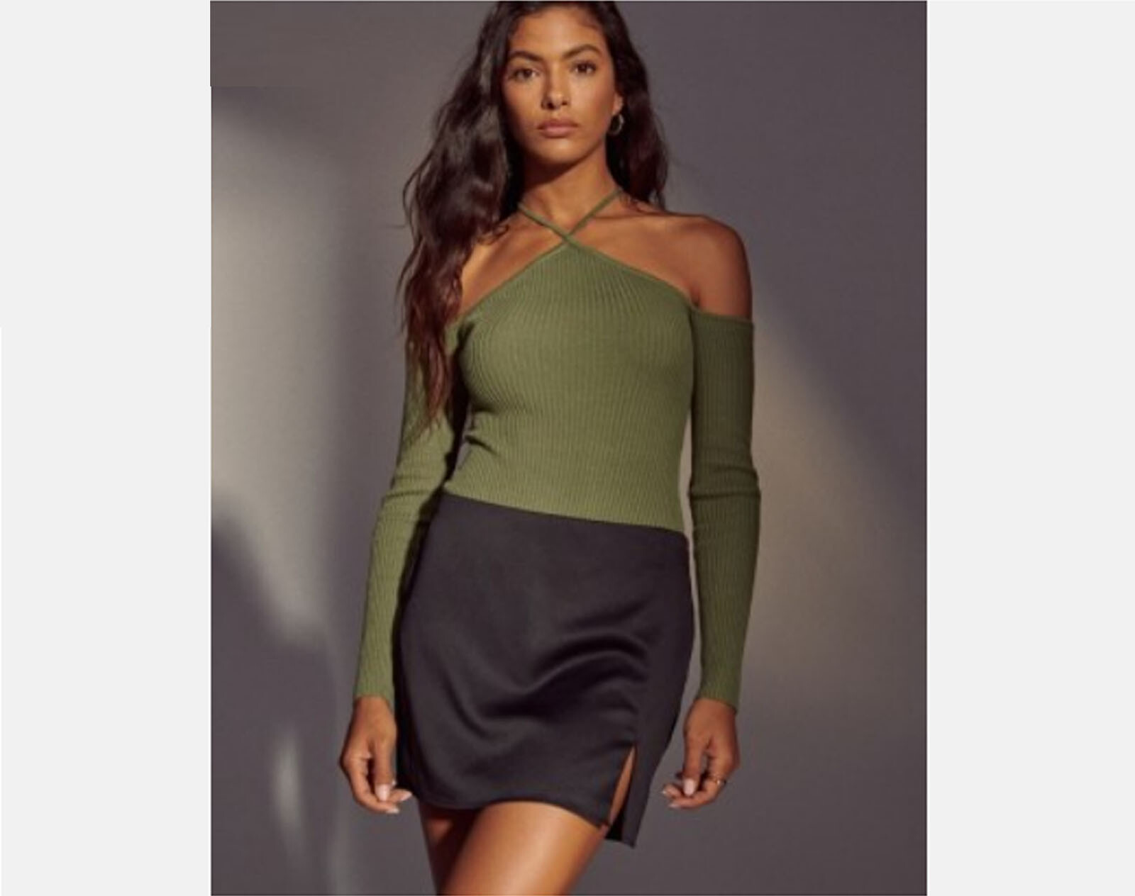 Strappy Halter Ribbed Sweater Bodysuit 