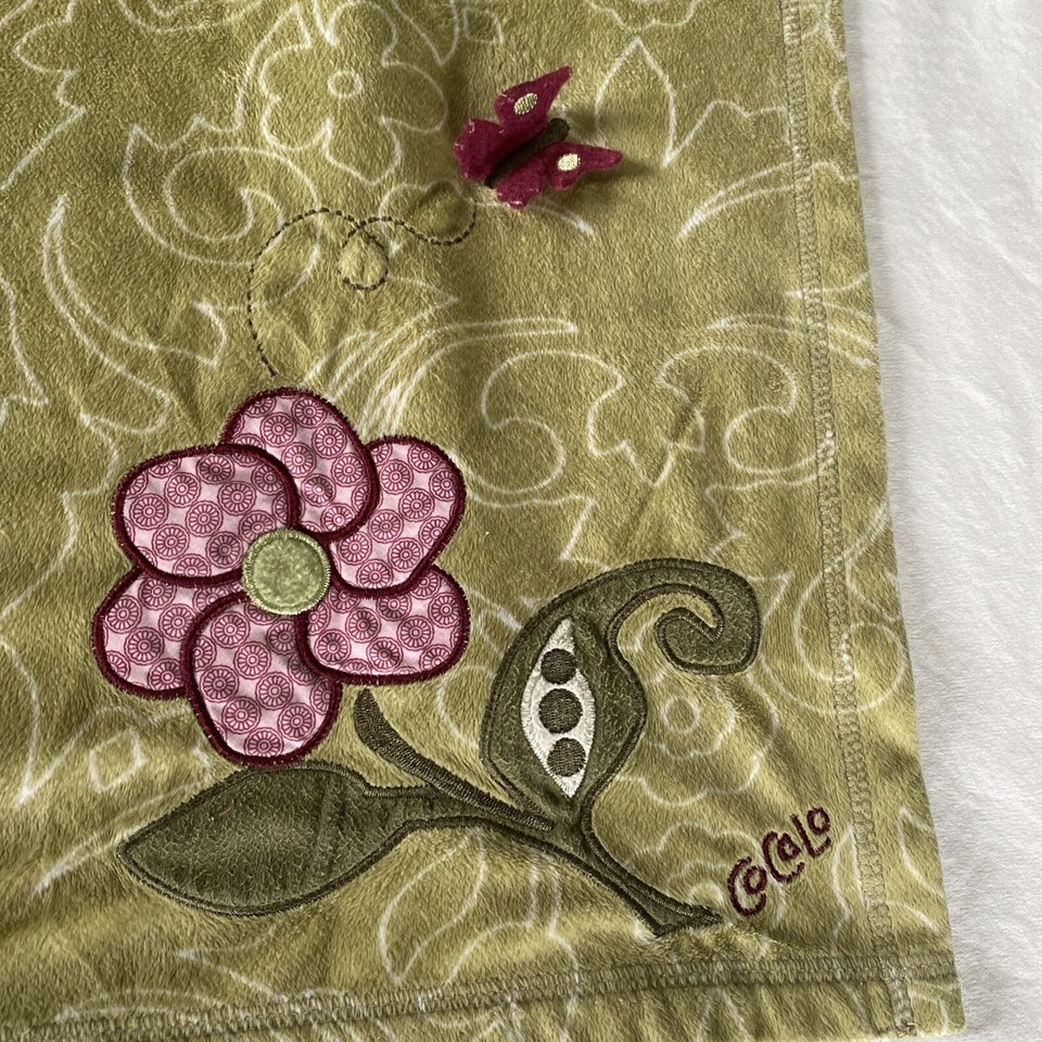 Cocalo Baby Girl Blanket Green Flower Butterfy Olive Maroon Soft