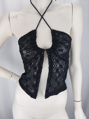 Pull & Bear Damen Häkeltop Top Bauchfrei Gr. S Schwarz