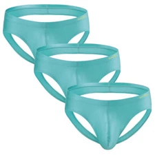 3-Pack Men's Jockstrap Breath Underwear Bulge Pouch Ice Silk Low Rise Briefs