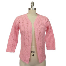Vintage Pink Cardigan Sweater Size S Crochet Handmade Coquette JFashion