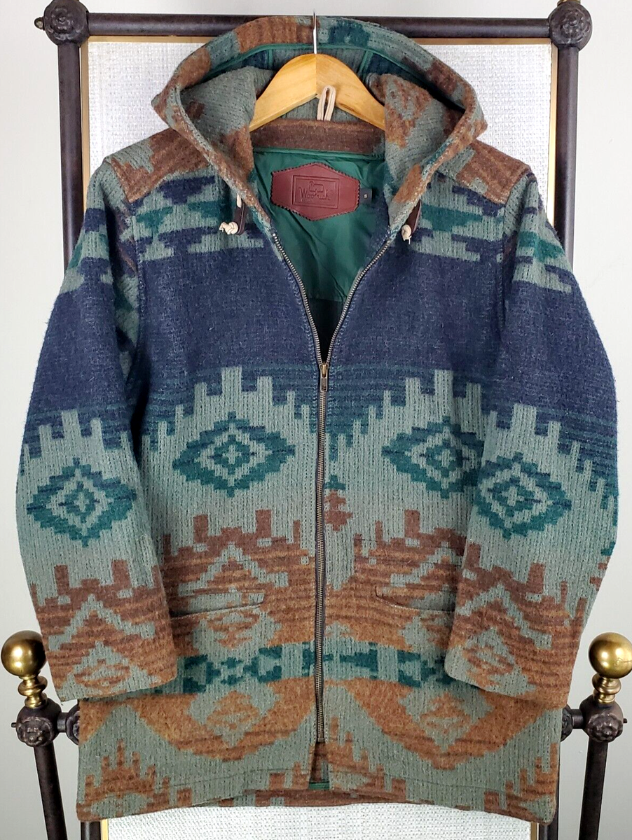 VTG WOOLRICH Mens Size Small Full Zip Hooded Wool Coat Southwest