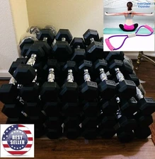 Wholesale - Pair of Rubber Hex Dumbbell, 5-40 lbs - FREE Chest Expander