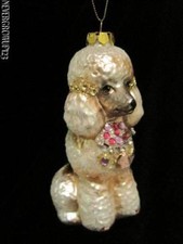 BLOWN GLASS WHITE POODLE CHRISTMAS ORNAMENT DOG PUPPY SPARKLES NWT
