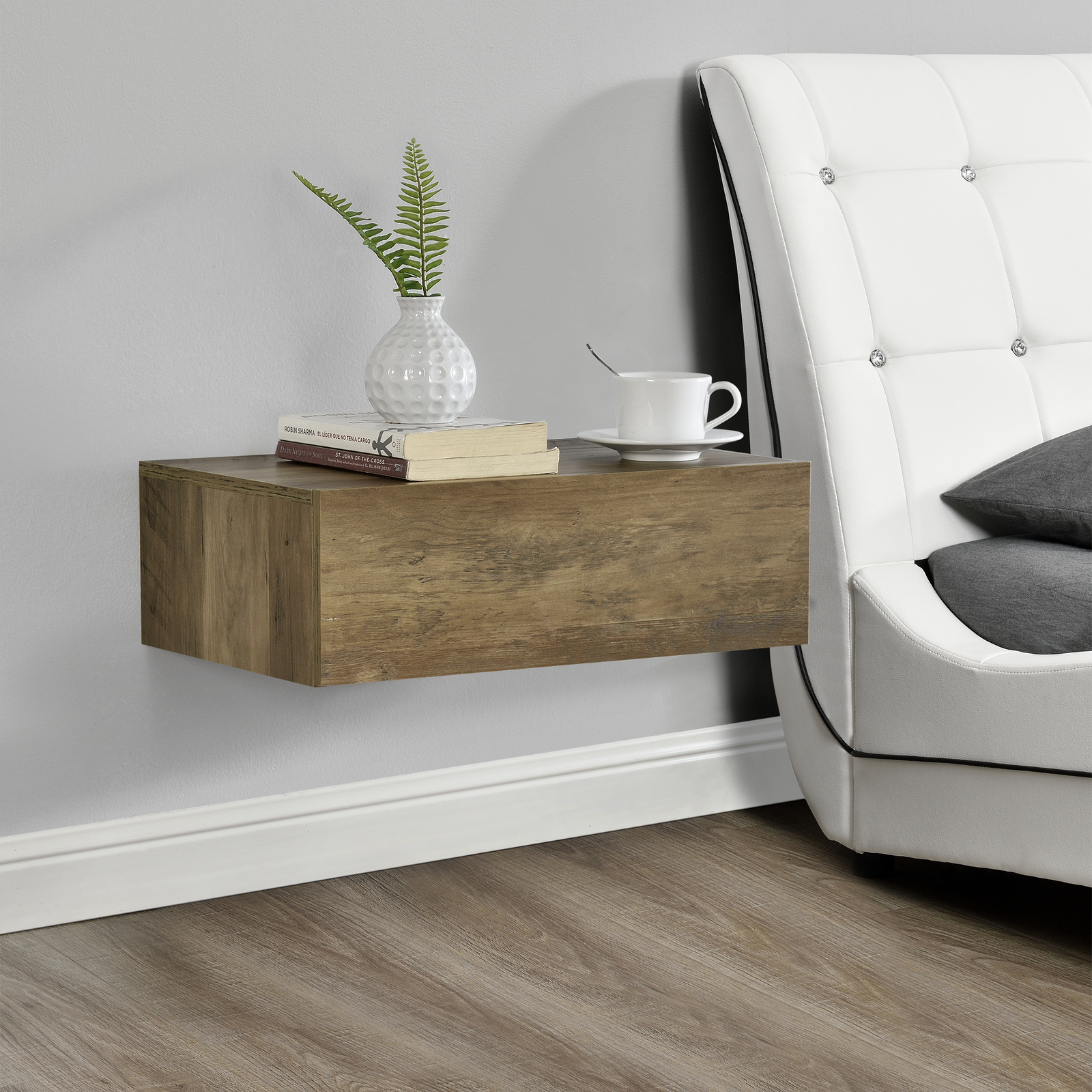 Immagine 11 - [en.casa]® Mensola da parete con cassetto - Effetto legno - 46x30x15cm